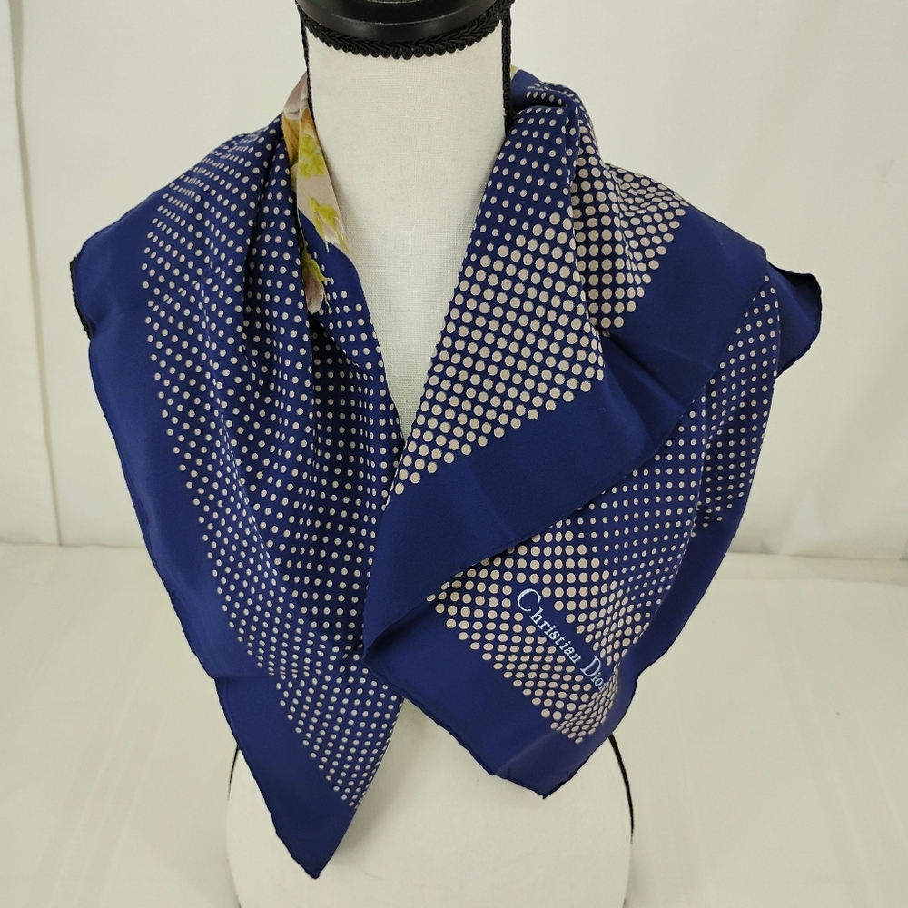 CHRISTIAN DIOR Blue and Cream Authentic Scarf - Picture 2 of 8